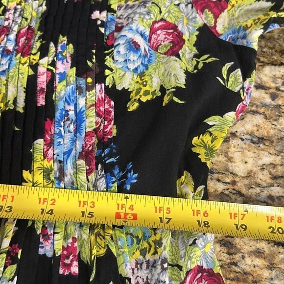 The J. Peterman Co Floral Pleated Boho Shirt Dress In Black Size M - Picture 7 of 10